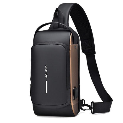 Waterproof Usb Crossbody Backpack For Sports - Gray Gold