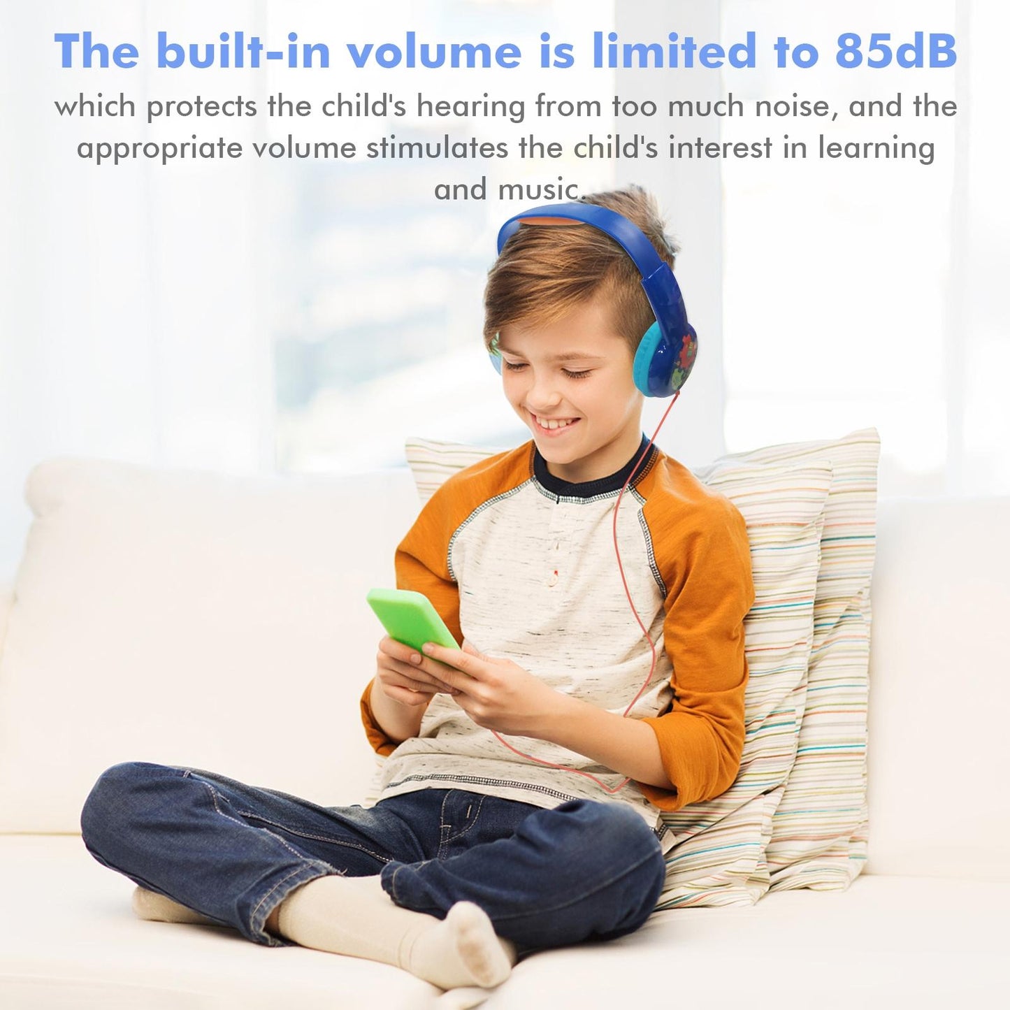 Portable Children'S Wired Headphones - Blue Red