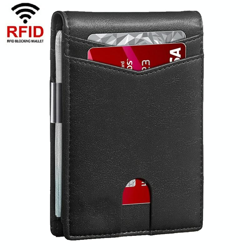 Rfid-protected Leather Credit Card Wallet - Secure & Stylish - Carbon Fiber Black Black Inside