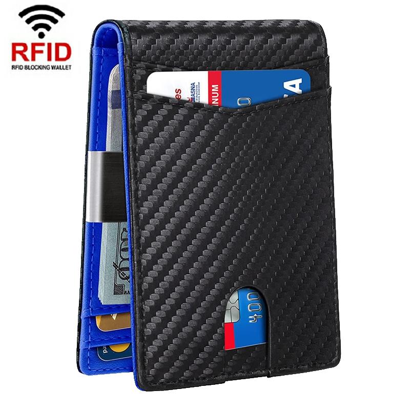 Rfid-protected Leather Credit Card Wallet - Secure & Stylish - Carbon Fiber Black Black Inside