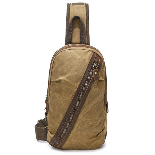 Canvas & Leather Men Chest Bag Crossbody & Waist Bag Combo - Khaki