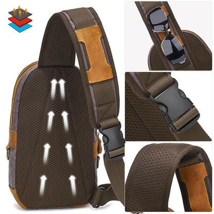 Canvas & Leather Men Chest Bag Crossbody & Waist Bag Combo - Khaki