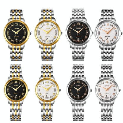 Waterproof Quartz Watch with Stainless Steel Buckle for Men - Silver Shell Black Surface