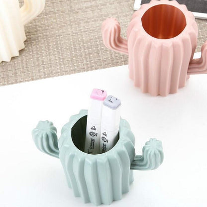 Cactus-Shaped Vase Creative Desktop Pen Holder For Home Decor - Milk White