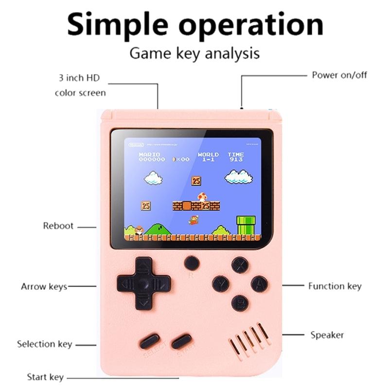 Macaron Mini Handheld Game Console With 800 Built-In Games 3.0 Inch - Pink