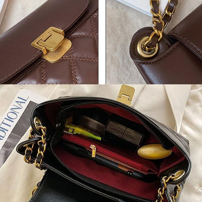 Versatile Rhombic Chain Crossbody Bag For Women - Coffee
