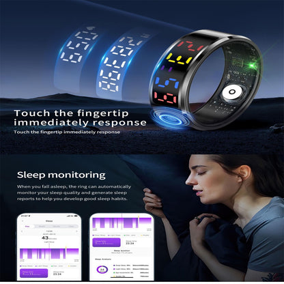 Smart Ring Heart Rate Blood Oxygen Sleep Sports Size 10 - Silver