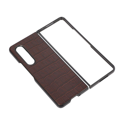For Samsung Galaxy Z Fold4 5G Genuine Leather Crocodile Texture Phone Case - Brown