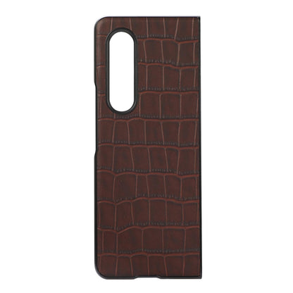 For Samsung Galaxy Z Fold4 5G Genuine Leather Crocodile Texture Phone Case - Brown