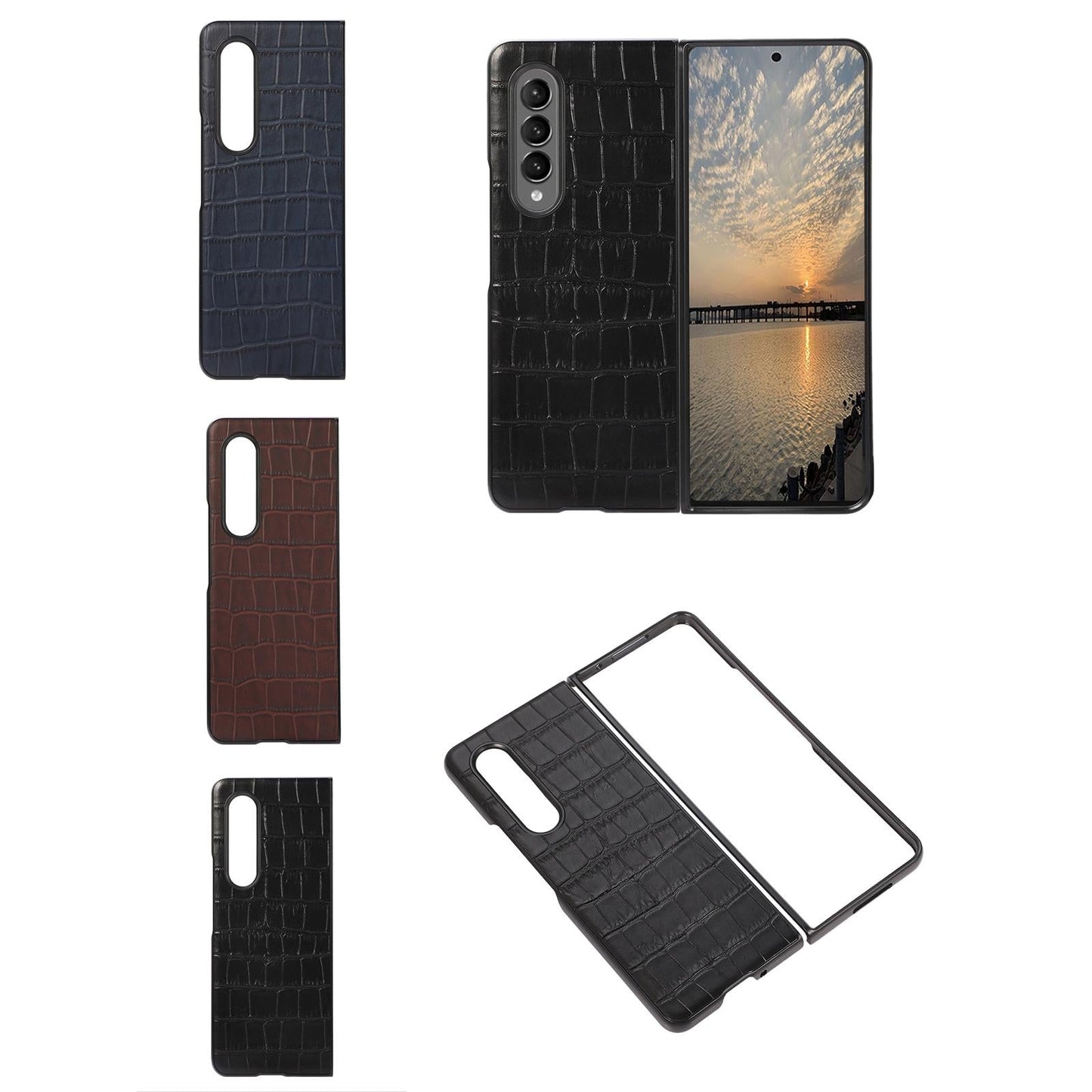 For Samsung Galaxy Z Fold4 5G Genuine Leather Crocodile Texture Phone Case - Brown