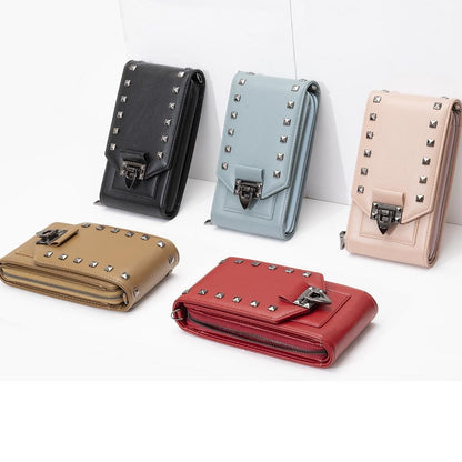 Diamond Rivet Shoulder Bag For Mobile Phones - Black