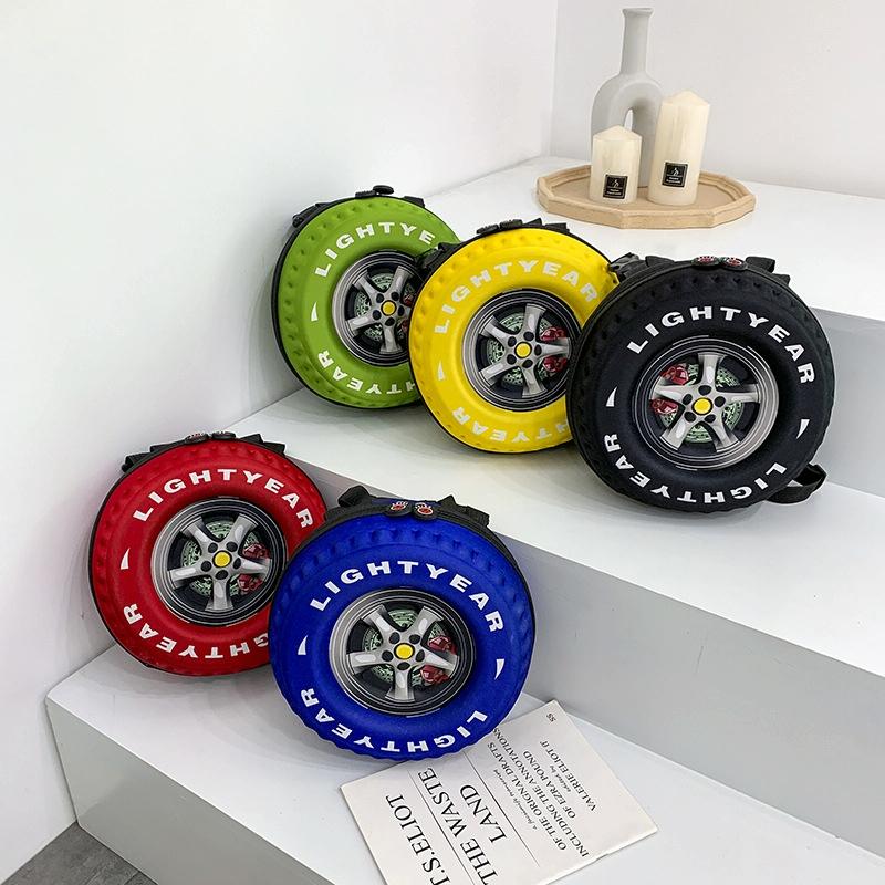 Kindergarten Shoulder Bag - Tire Shaped For Kids - Black