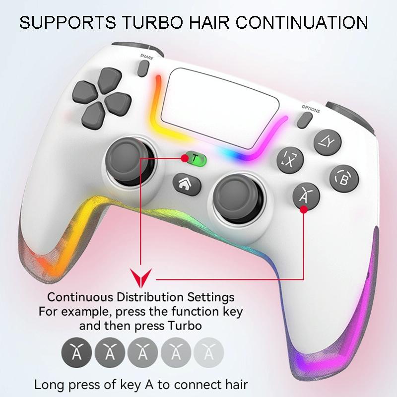 Wireless Bluetooth Grip for Ps4 with Dazzling Colour Light - White