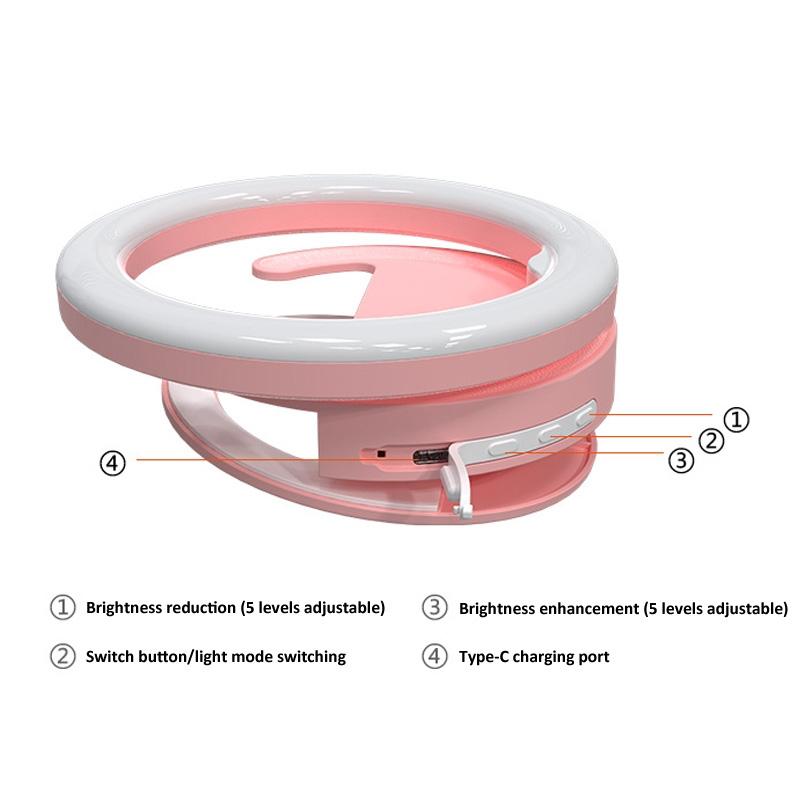 Clip-on Half-ring Fill Light for 10cm Mobile Phones - Black