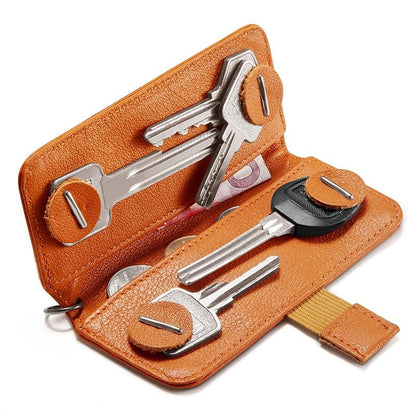 Leather Key Case With Pull Out Coin Purse Compact Key Storage For Men And Women - Orange