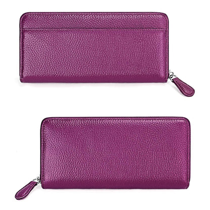 Stylish Rfid Clutch with Zipper - Lychee Texture - Purple