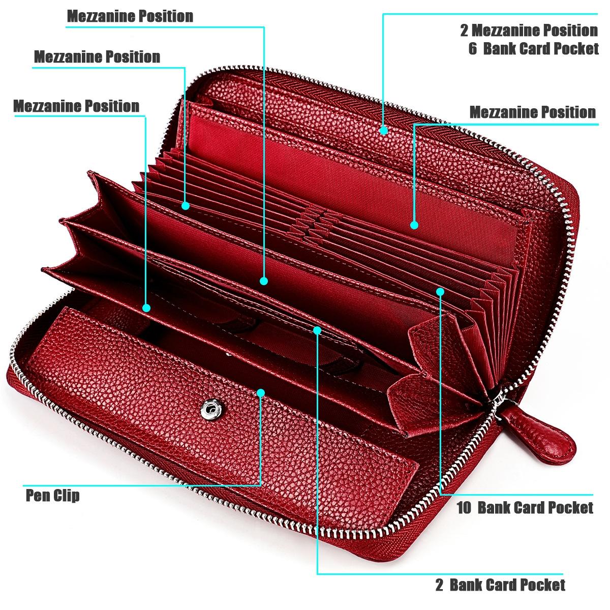 Stylish Rfid Clutch with Zipper - Lychee Texture - Purple