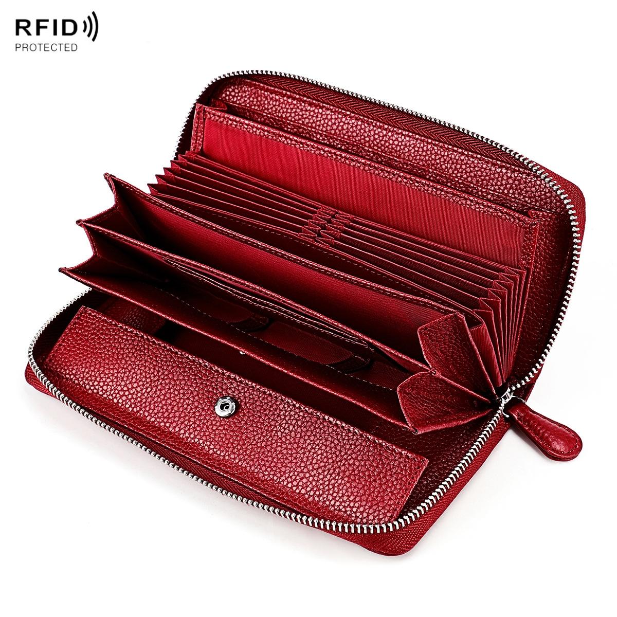 Stylish Rfid Clutch with Zipper - Lychee Texture - Purple