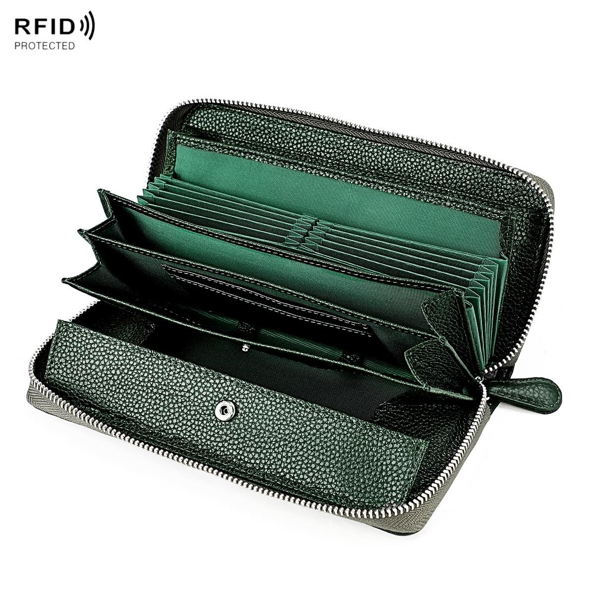 Stylish Rfid Clutch with Zipper - Lychee Texture - Purple