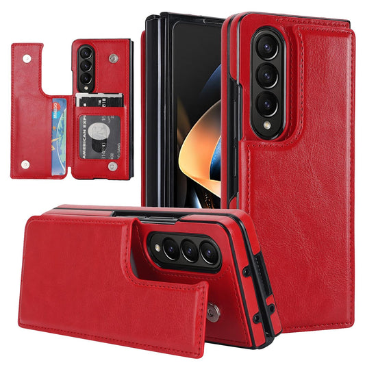 Foldable Phone Case with Double Buckle Card Slot for Samsung Galaxy z Fold4 - Red