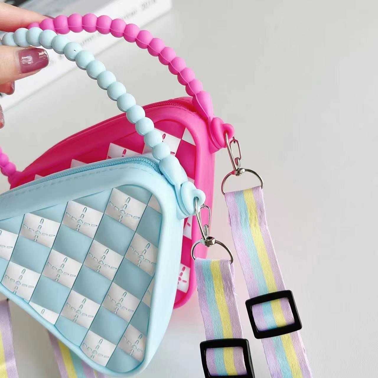 Mini Diamond Shaped Silicone Shoulder Bag - Blue