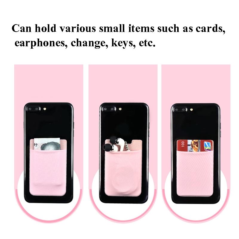 Lycra Phone Card Holder Stretch Back Sticker Wallet For Cards Bus Pass Bank Fits Most Phones - Pink