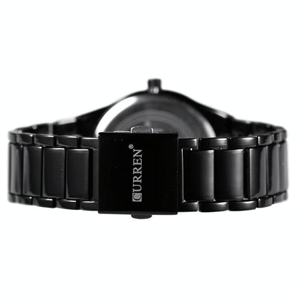Waterproof Full Steel Quartz Watch - Fashion Business Calendar - Black Case White Face