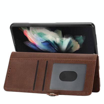 For Samsung Galaxy Z Fold4 5G Textured Leather Phone Case - Cubic Grid Design - Brown