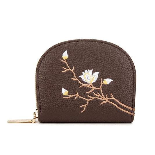 Large Capacity Semicircular Embroidery Id Card Holder - Coffee