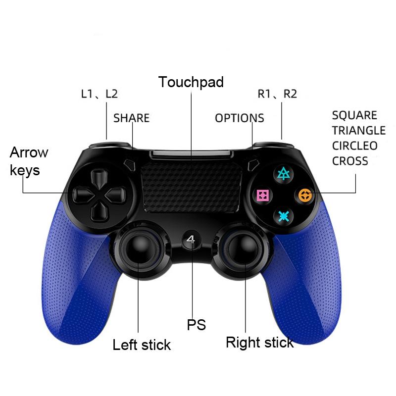 Wireless Bluetooth Gamepad for Ps4 - Dual Vibration Touch Screen Light Audio - 2 Pcs - Black