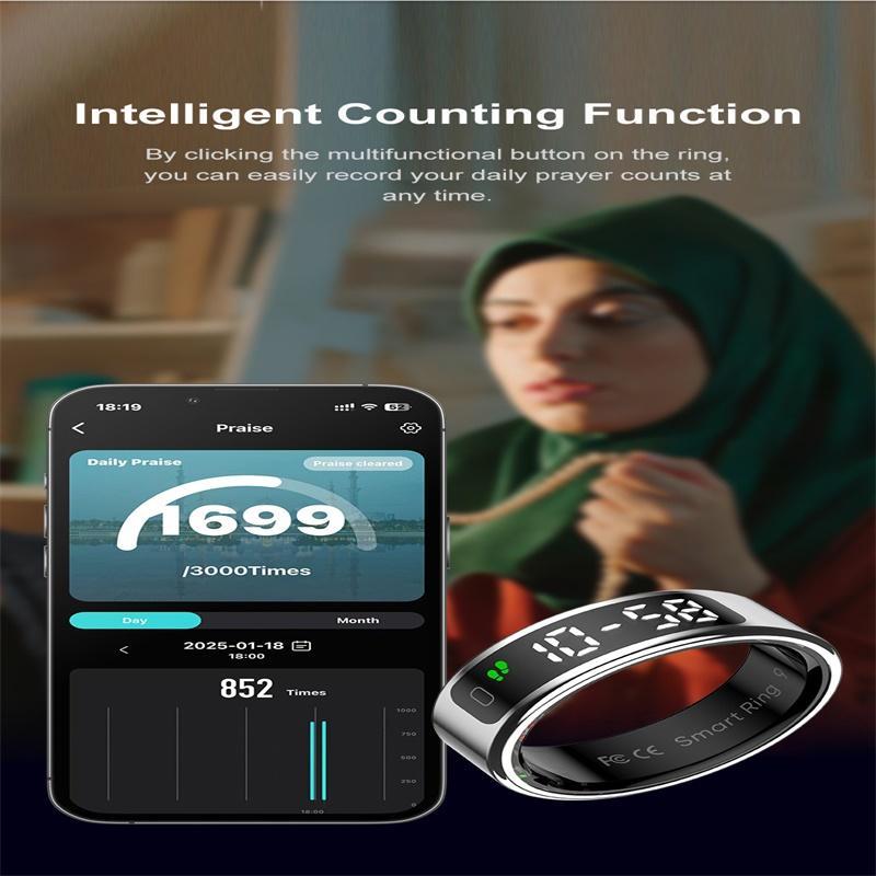 Smart Ring Heart Rate Blood Oxygen Sleep Sports Size 8 - Silver