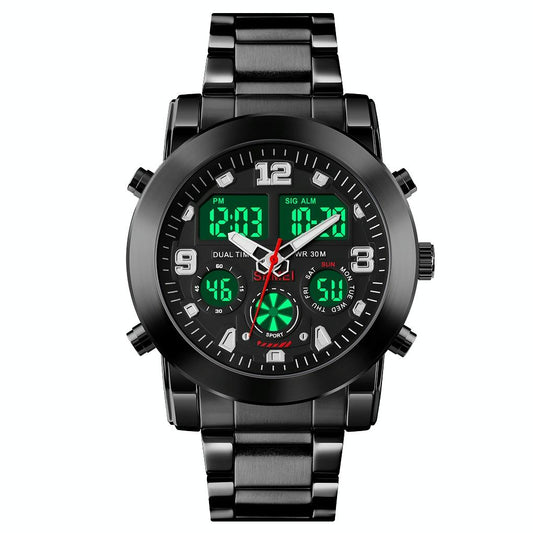 Triple Display Luminous Digital Watch - 1642 - Black