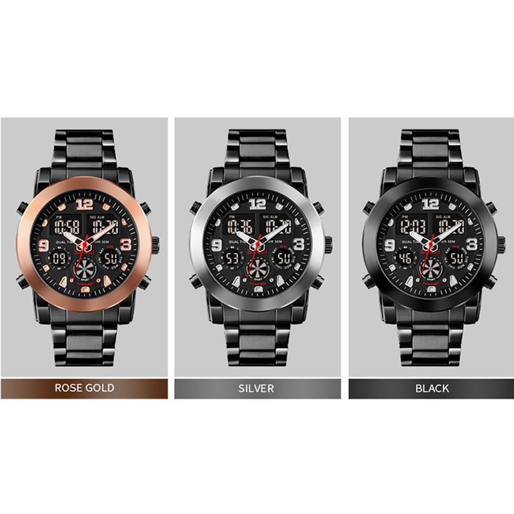 Triple Display Luminous Digital Watch - 1642 - Black