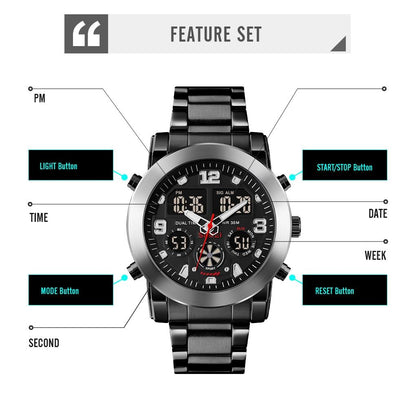 Triple Display Luminous Digital Watch - 1642 - Black