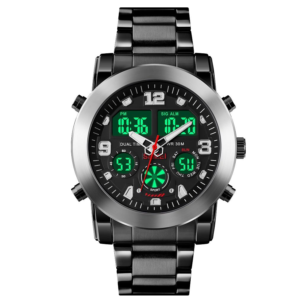 Triple Display Luminous Digital Watch - 1642 - Black