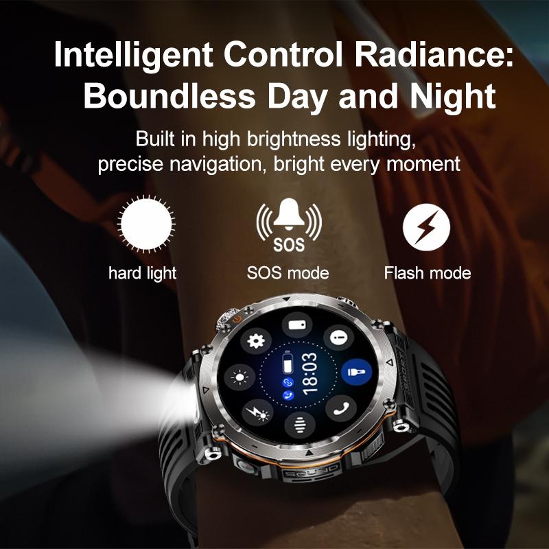 Waterproof Smart Watch With Flashlight And Compass - 1 Inch - Blue