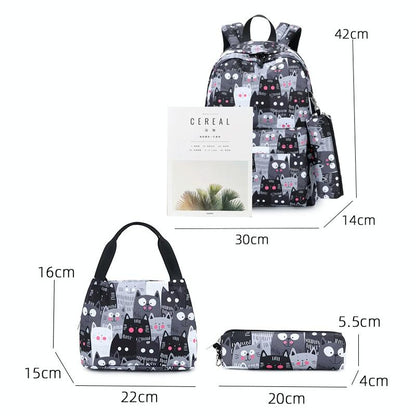 Student Backpack Set - Printed Design - Grey