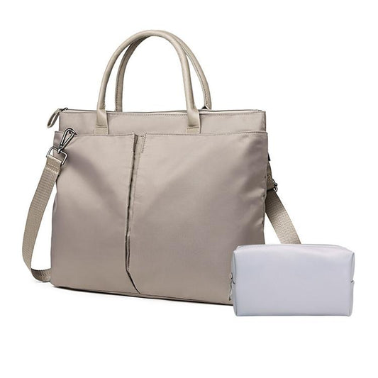 Versatile Business Briefcase Large Capacity Messenger Bag - Khaki+Gray Pu Power Bag