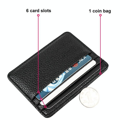 Lychee Pattern Mini Card Holder Multi Card Slots Ultra Thin Coin Purse - Pink
