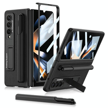 Leather Case with Holder & Pen Slots for Samsung Galaxy z Fold 4 - Thin & Shockproof - Dark Night Green