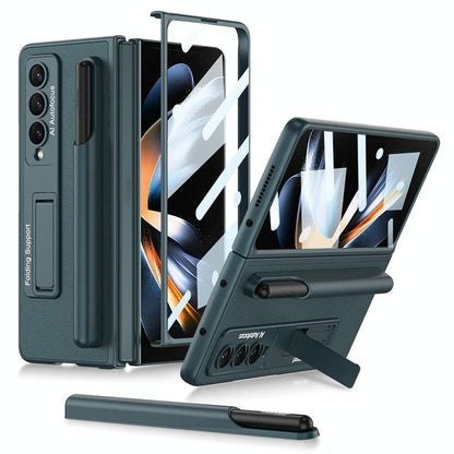Leather Case with Holder & Pen Slots for Samsung Galaxy z Fold 4 - Thin & Shockproof - Dark Night Green