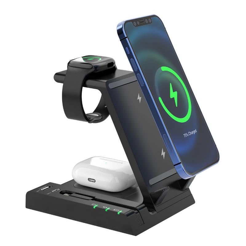 6 In 1 Wireless Charging Stand With Usb C Port & 8 Pin Cable - Grey