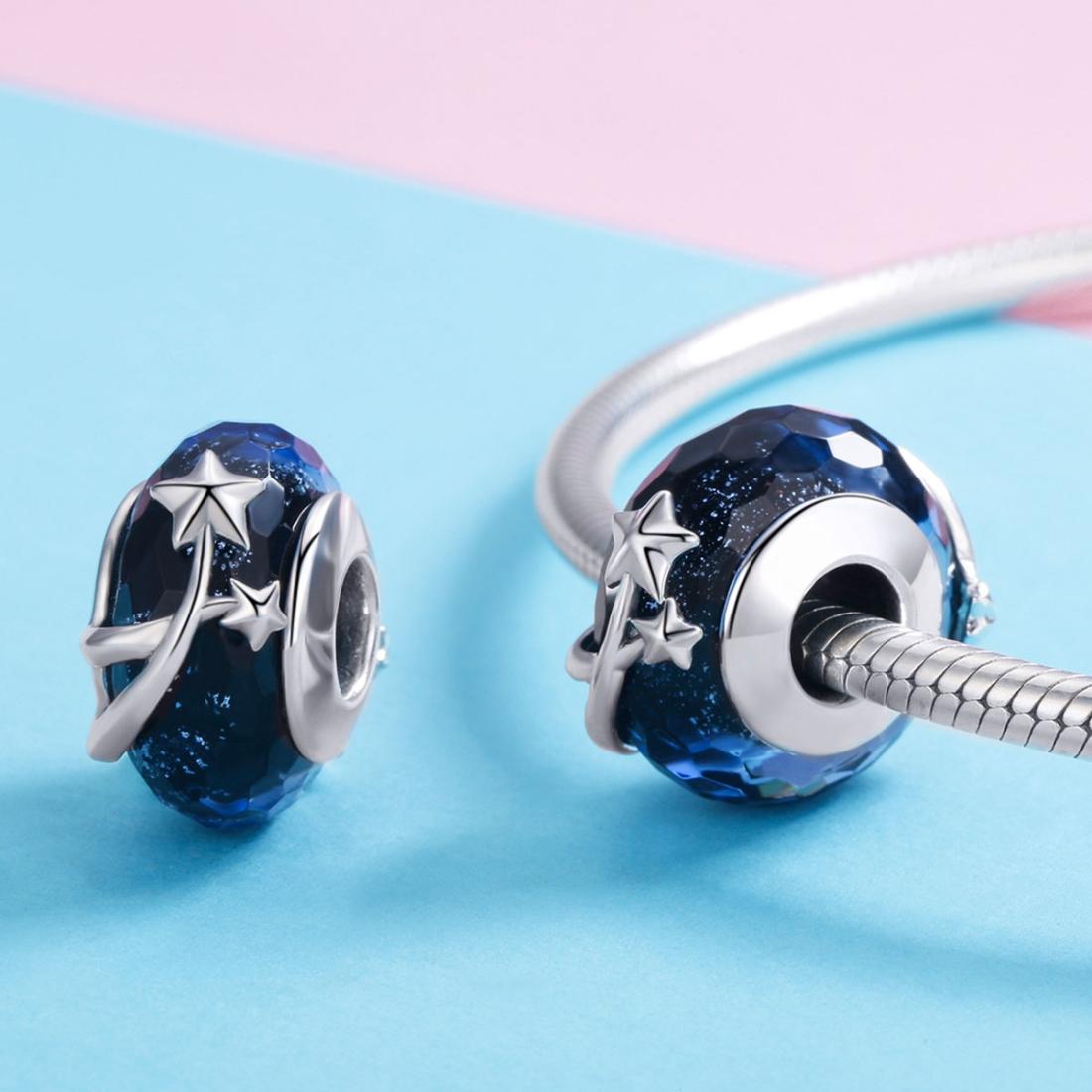 925 Sterling Silver Seasonal Glass Bead Bracelet Charms - Light Blue