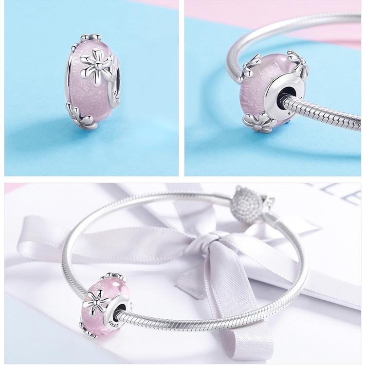 925 Sterling Silver Seasonal Glass Bead Bracelet Charms - Light Blue