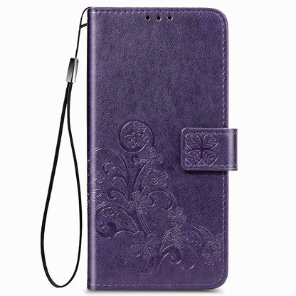 Embossed Leather Phone Case for Samsung Galaxy z Fold 4 with Four Leaf Clasp - Blue