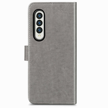 Embossed Leather Phone Case for Samsung Galaxy z Fold 4 with Four Leaf Clasp - Blue
