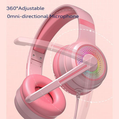 Led Bass Stereo Gaming Headset With Mic - Pink