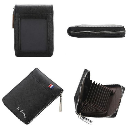Large Multi Card Slot Organ Card Bag With Zip Coin Purse - Coffee