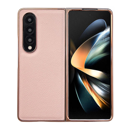Skyline Series Nano Electroplating Pu Case for Samsung Galaxy z Fold 4 - Pink Gold