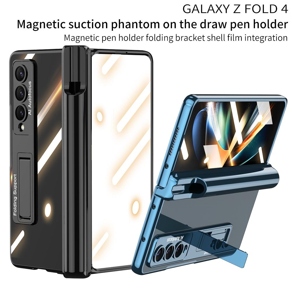 For Samsung Galaxy Z Fold4 5G Shockproof Magnetic Case With Pen Slots - Blue